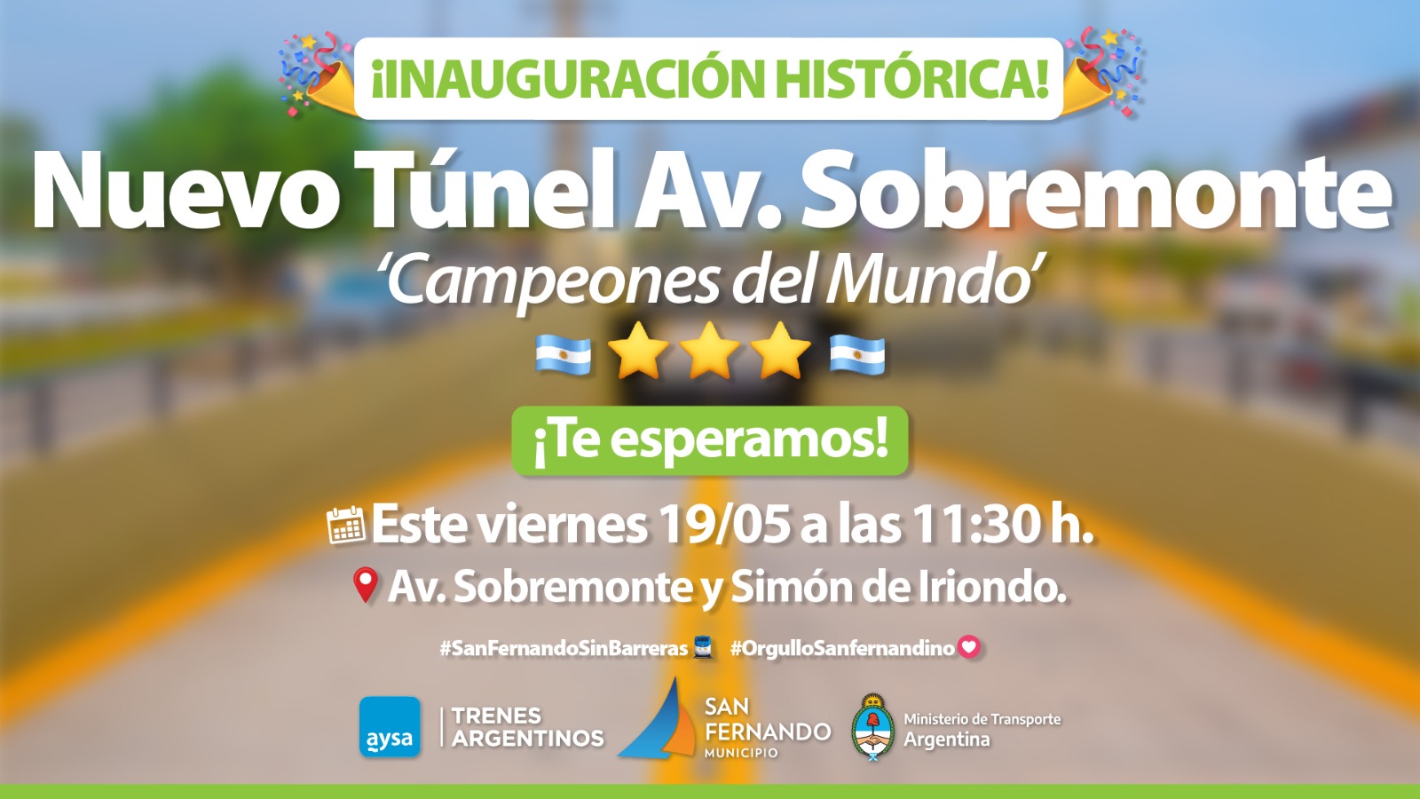 invitación inauguración Túnel de Sobremonte San Fernando