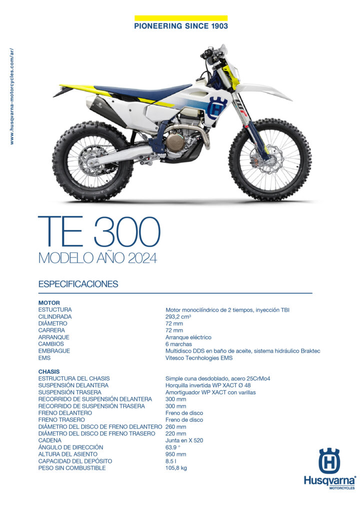 FICHA TECNICA Nueva Husqvarna TE300 2024