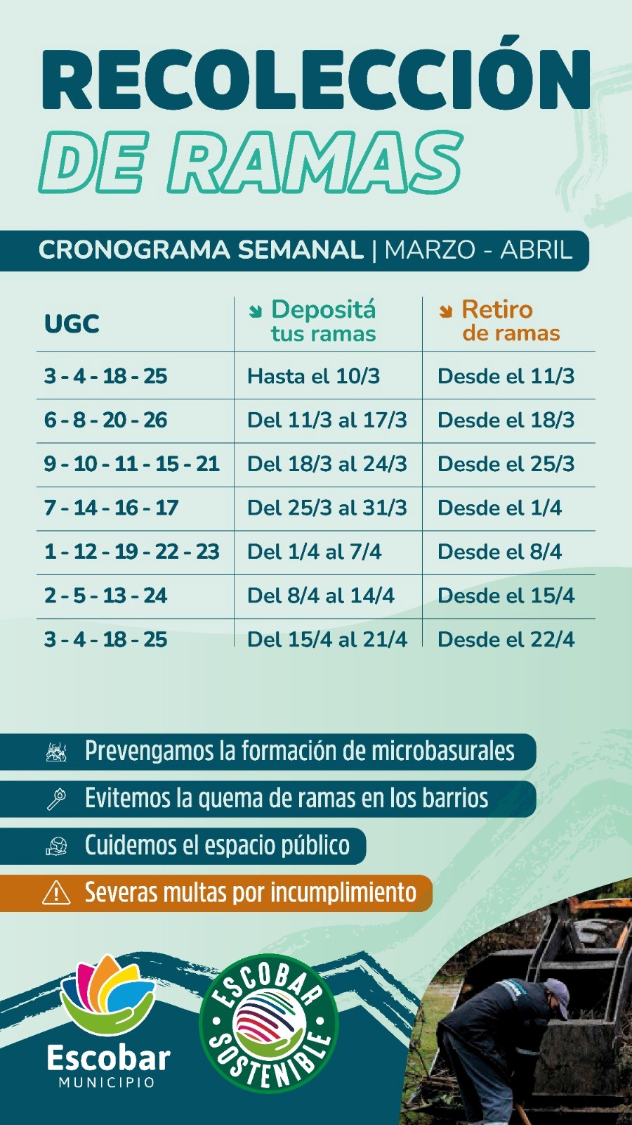 Cronograma de recolección de ramas