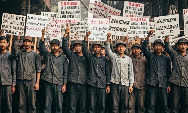 Representación de una huelga laboral en el año 1866