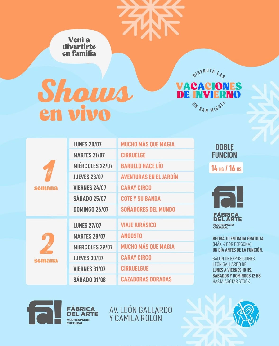 Cronograma de shows en vivo