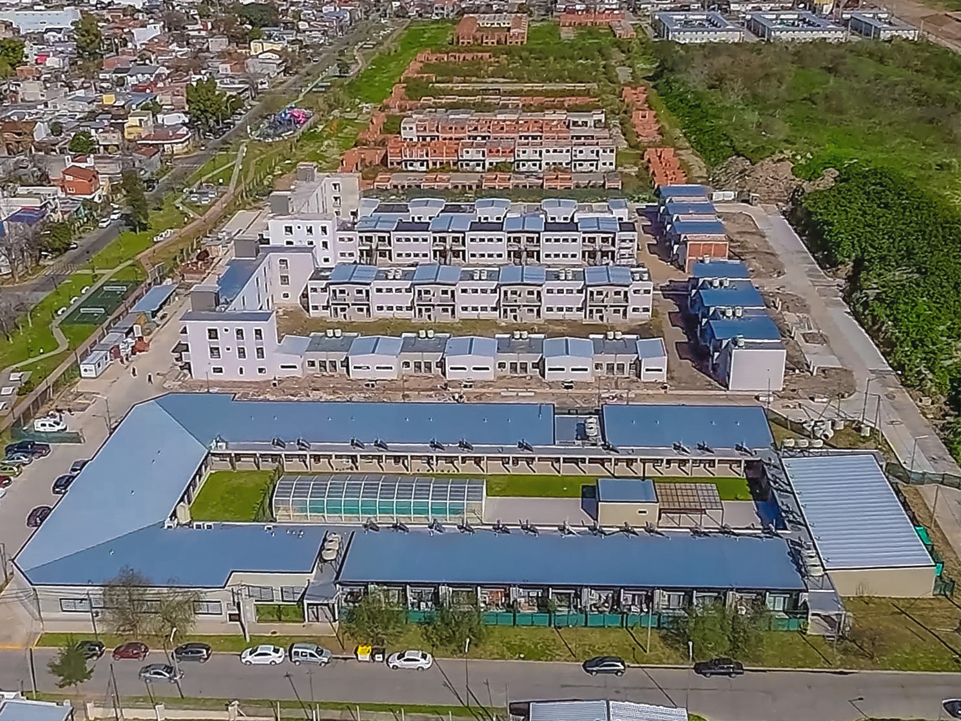 Vista aérea del complejo de viviendas en Miguel Cané