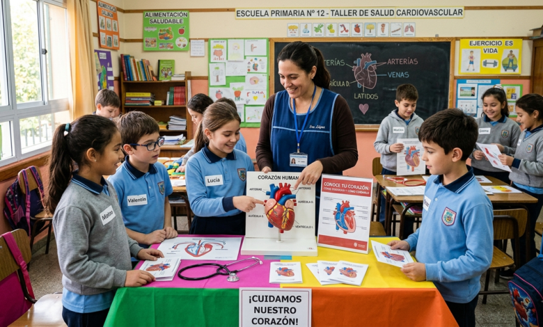 Niños aprendiendo sobre salud cardiovascular